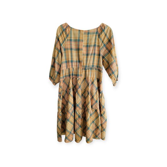 Drew Plaid Cotton Puff Sleeve Dress Size S NWT - Picture 3 of 10